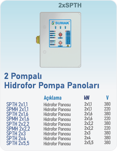 2 Pompalı Hidrofor Pompa Panoları